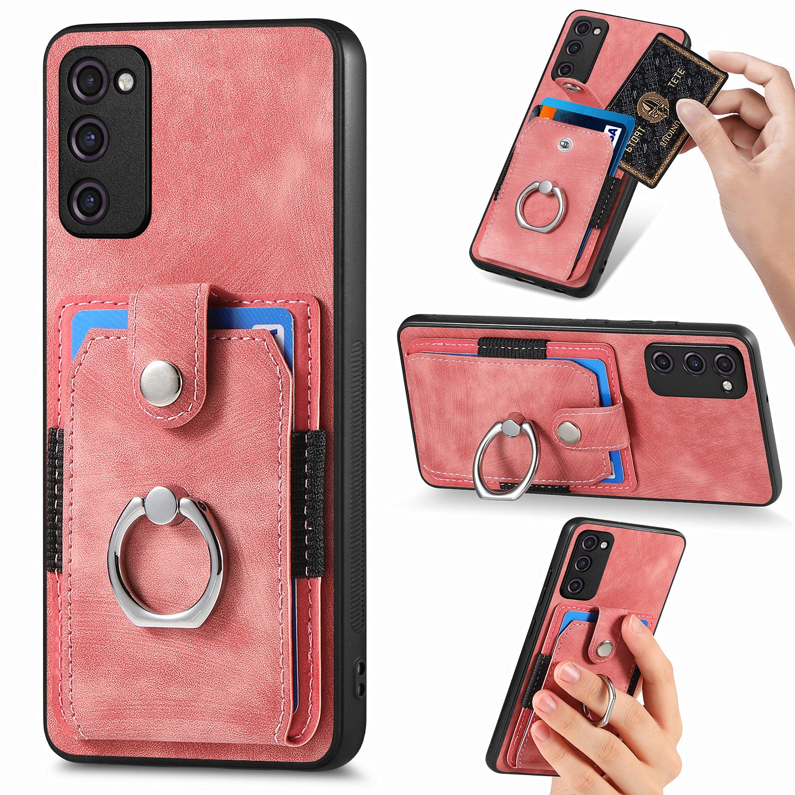 For Samsung Galaxy S20 FE 4G / FE 5G / S20 Lite / S20 FE 2022 Ring Kickstand Phone Case PU Leather TPU PC Cover with Card Holder For Samsung Galaxy S20 FE 4G / FE 5G / S20 Lite / S20 FE 2022 Ring Kickstand Phone Case PU Leather TPU PC Cover with Card Holder